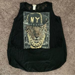 Rebelde Leopard NY Sleeveless Top Size L Black Gold